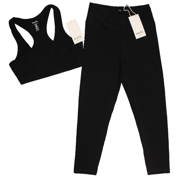 MATE the Label Pants - Mate the Label Women Organic Sports Racerback Bra Leggings 2 Pc Set BLACK